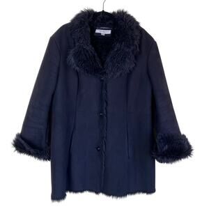 Jones NY Sz XL Vintage Y2K Penny Lane Style Faux Fur/Suede Winter Coat Black